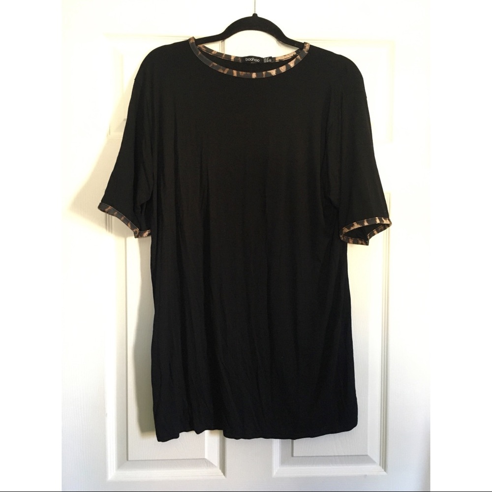 Black Mini Dress with Cheetah Print Detail